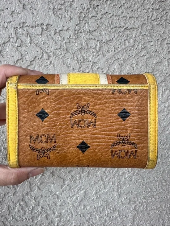 MCM Yellow and Tan Monogram Logo Compact Wallet - Picture 2 of 14